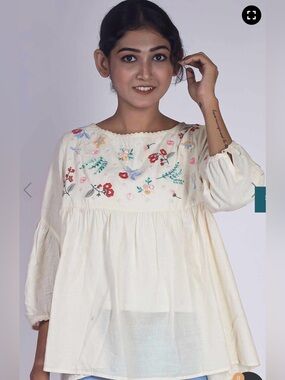 Earth Route Bosonto Hand Embroidered Cotton Tunic Natural White Size Small